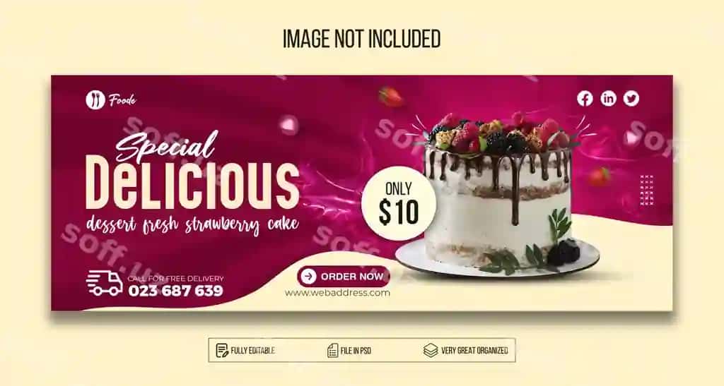 Shokoladli tort Facebook qopqog'i dizayni jamoaviy restoran premium | Chocolate cake facebook cover design teamplate restaurant premium