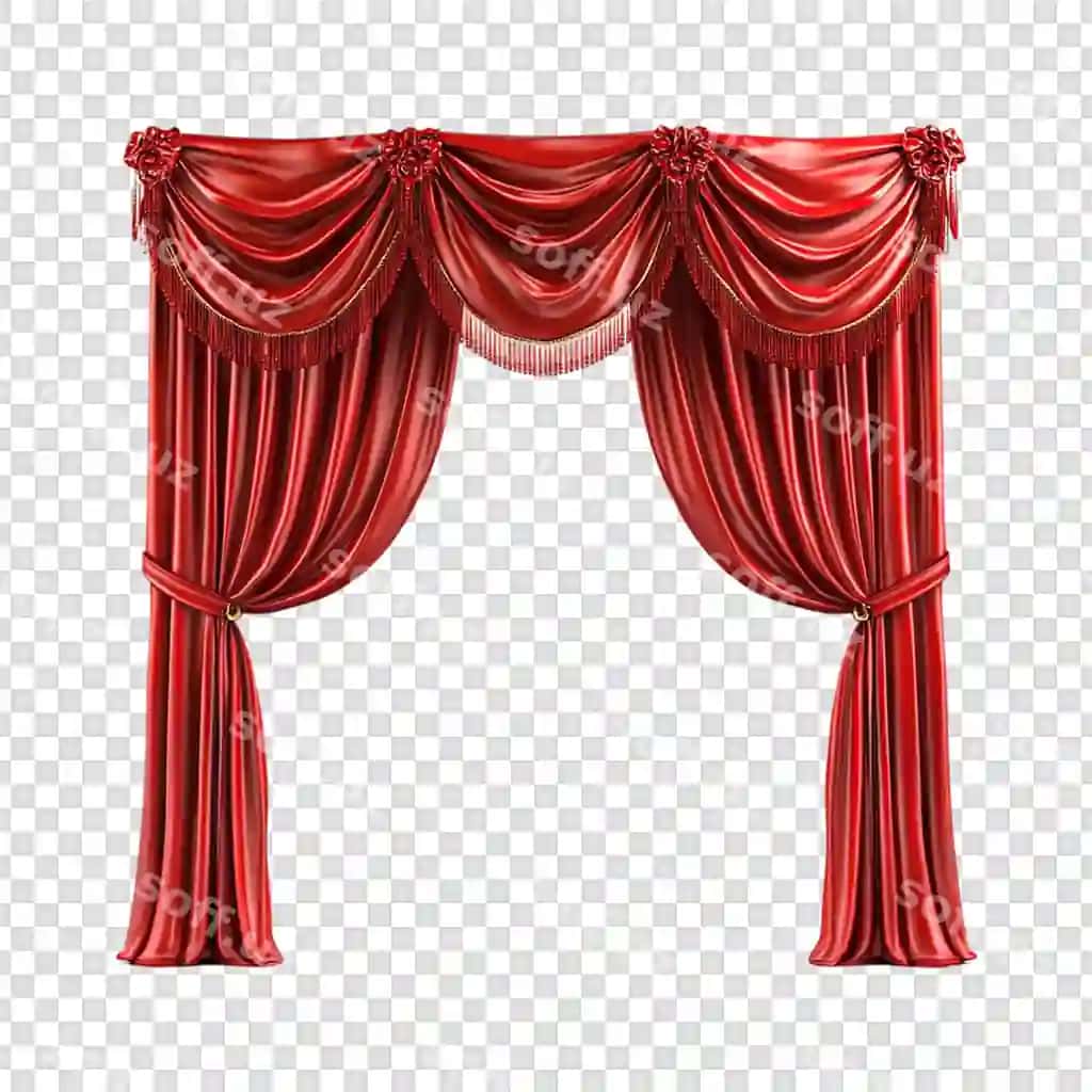 Qizil stsena pardasi ajraltirilgan shaffof fonda | Red stage curtain isolated transparent background