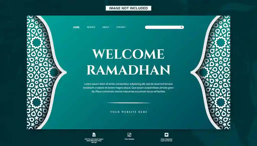 Xush kelibsiz Ramazon oyi ochilish sahifasi banner shablonining ko‘k gradient mavzusi | Welcome ramadhan landing page banner template blue gradient theme