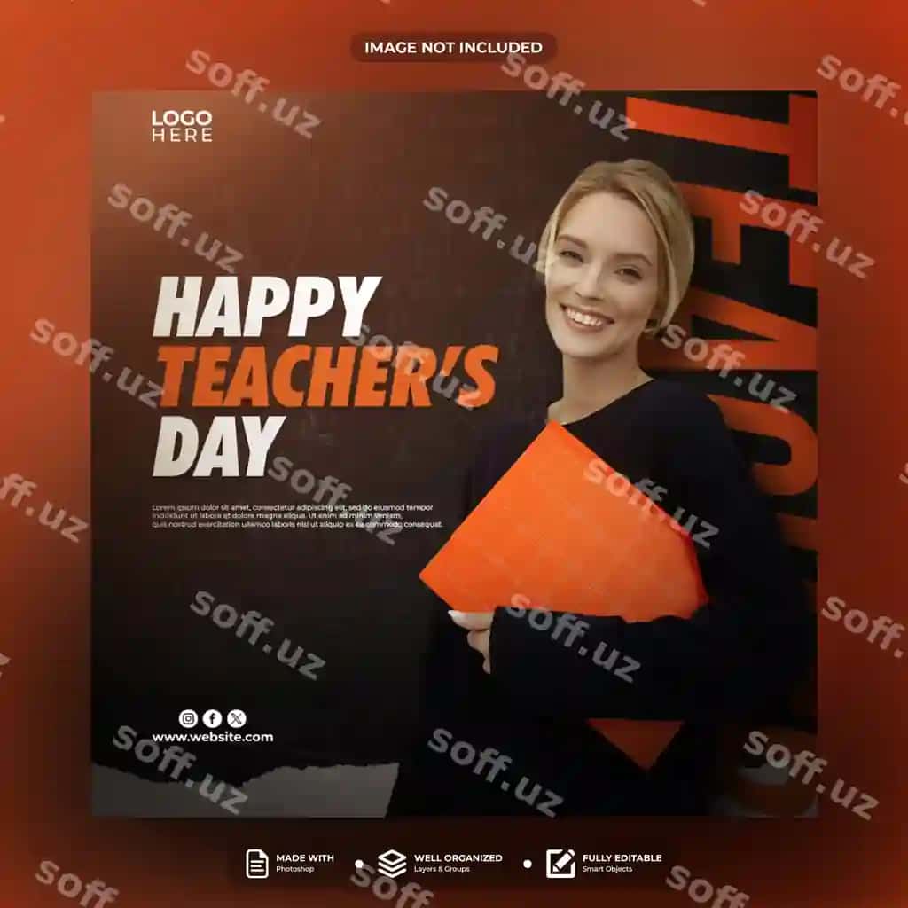 Baxtli o'qituvchilar kuni uchun ijtimoiy tarmoqlar post shablon dizayni | Happy teachers day social media post template design
