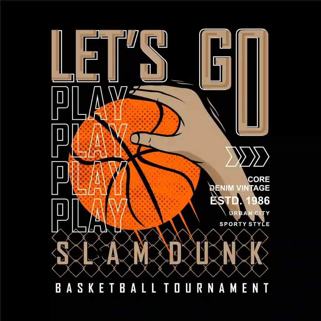 Keling, slam dank grafik tipografiya vektorli futbolka dizayni illyustratsiyasini ko'rib chiqaylik | Let s go slam dunk graphic typography vector t shirt design illustration