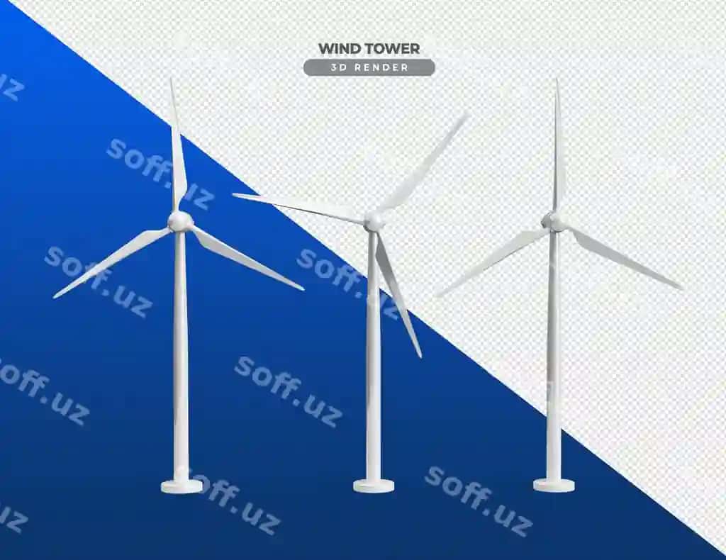 Shamol energiyasi minorasi 3d haqiqiy render | Wind power tower 3d realistic render