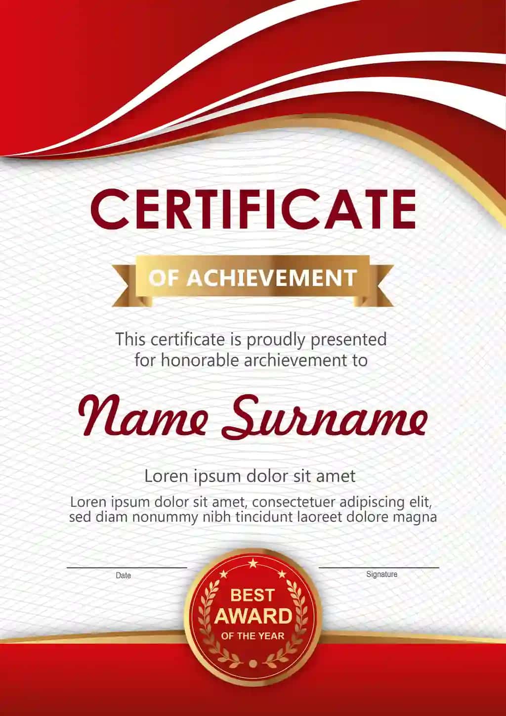 Qizil oltin sertifikat shablon | Red gold certificate template