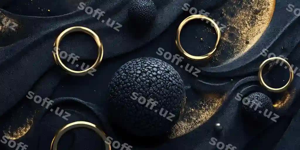 Oltin halqali qorong'u sharlar tasvirni yaratdi | Dark spheres with golden rings ai generated illustration