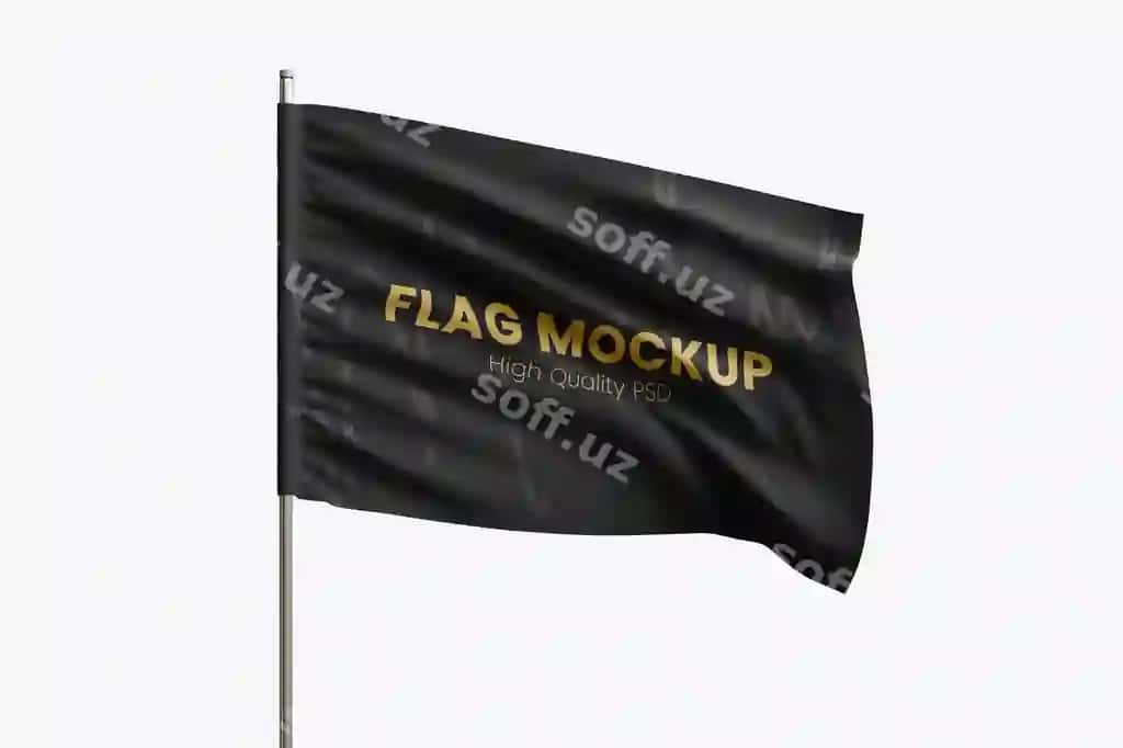 Oltin matnli qora bayroq maketi | Black flag mockup with gold text