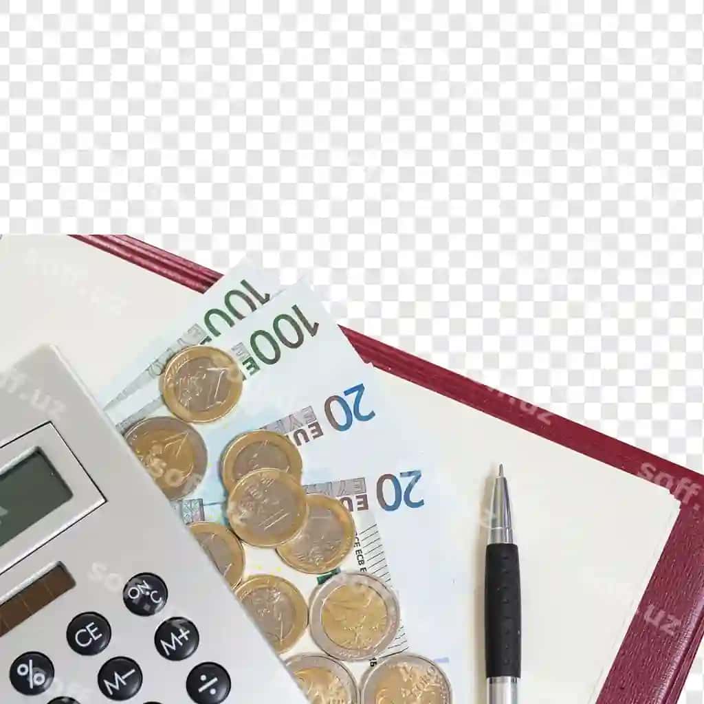 Pul notatbuk kalkulyator ajraltirilgan shaffof orqa fonda | Money notepad calculato isolated transparent background