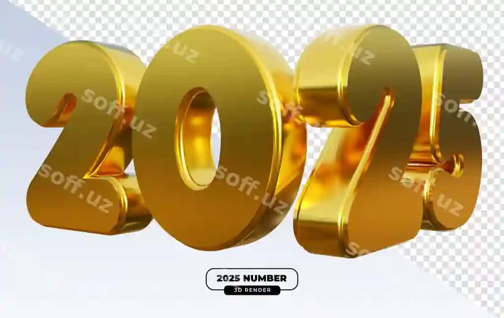 2025 sariq parlak oltin sonlar 3d render Yangi yil bayramlashuvlari | 2025 yellow glossy gold numbers 3d render new year celebrations