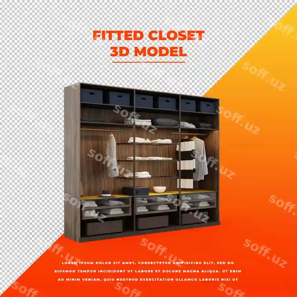 Zamonaviy jihozlangan shkafning 3D izolyatsiyalangan modeli | Modern fitted closet 3d isolated model