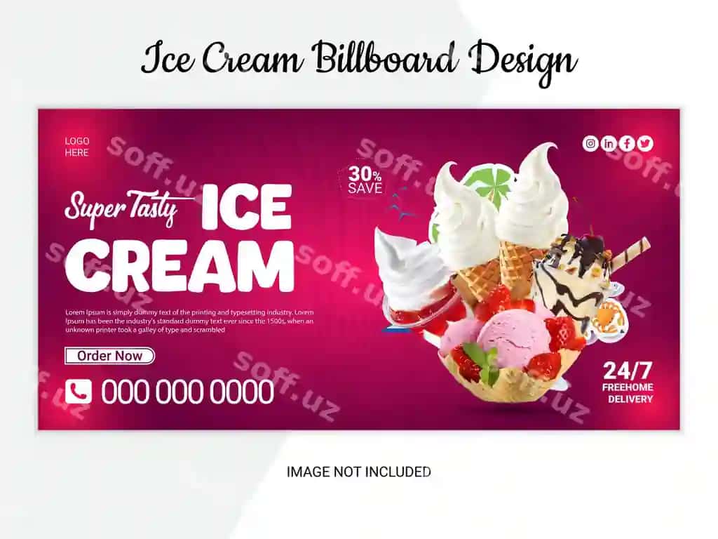 Muzqaymoq reklamasi reklama taxtasi shablonini loyihalash | Ice cream advertisement billboard template design