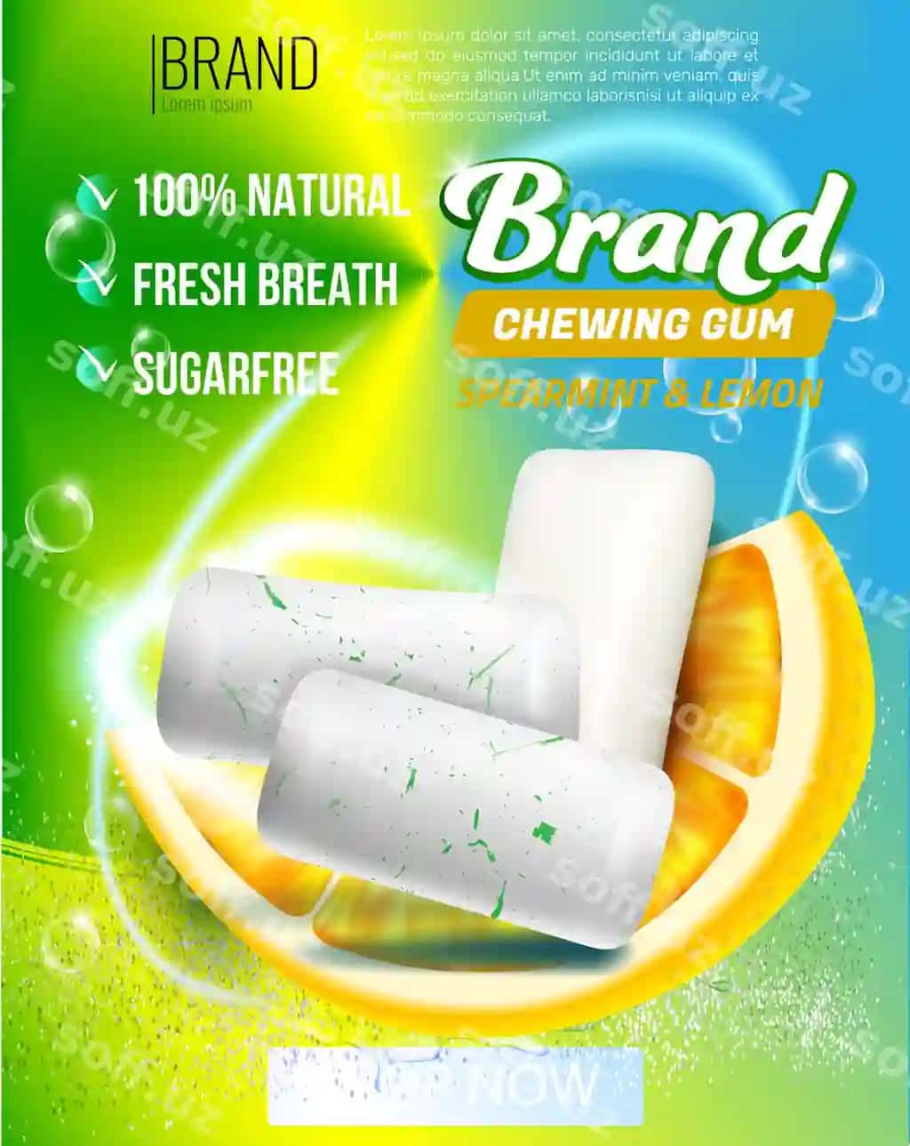 Haqiqiy yalpizli saqich plakati | Realistic mint gum poster