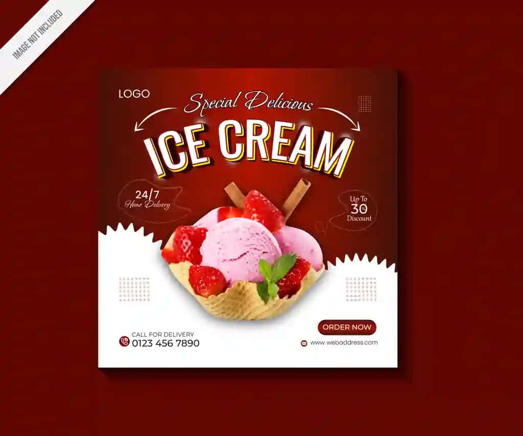 Maxsus mazali muzqaymoq ijtimoiy media banner post dizayn shabloni | Special delicious ice cream social media banner post design template