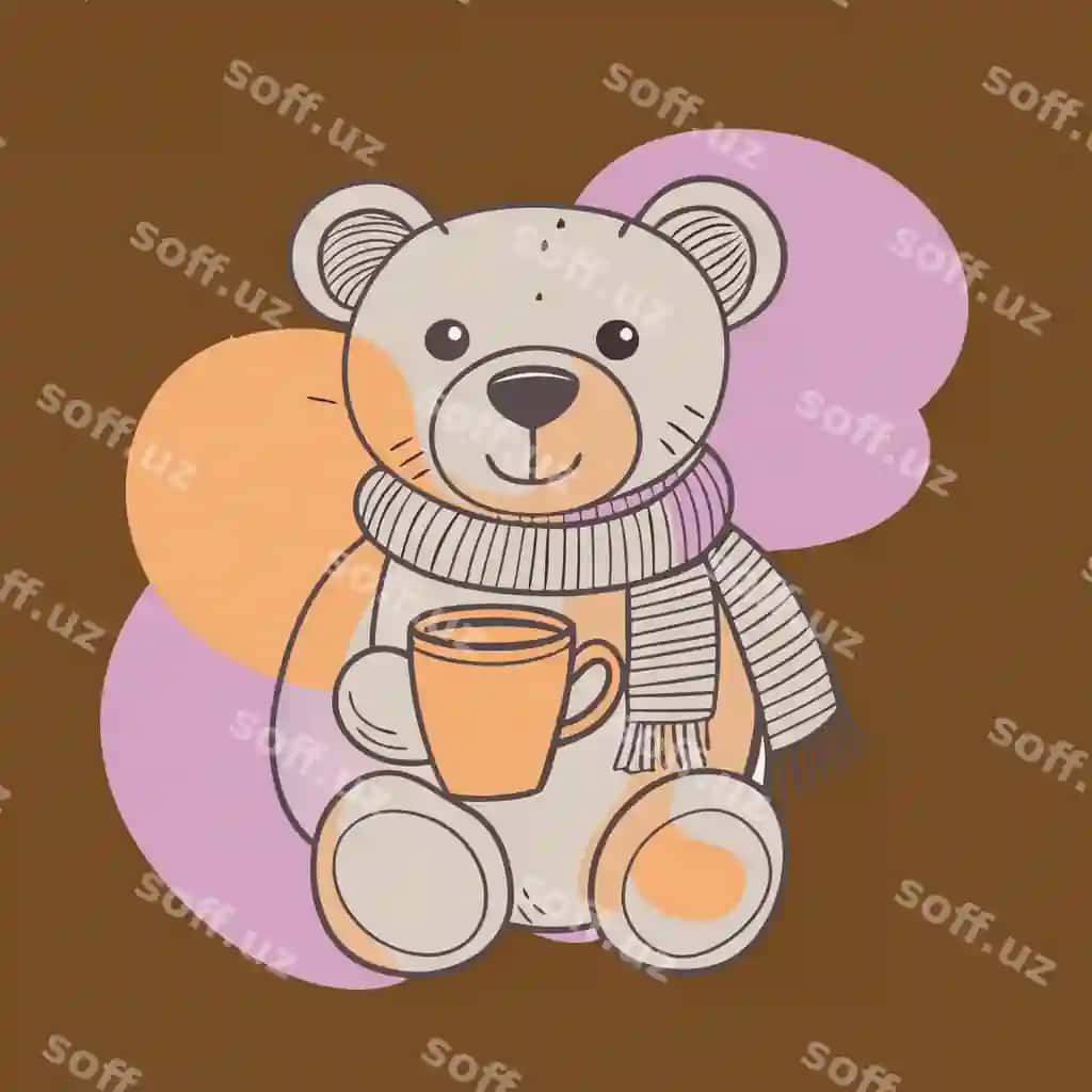 Moviy ayiqcha sharf chashka qahva ko'k fon bilan | Blue teddy bear with scarf cup coffee blue background