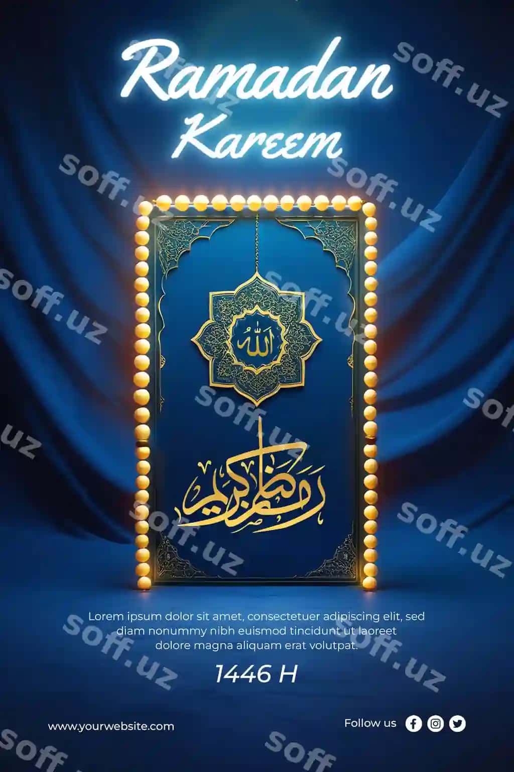 Ko'k Ramazon poyeztr shablon media ijtimoiy post | Blue ramadan poster template media social post