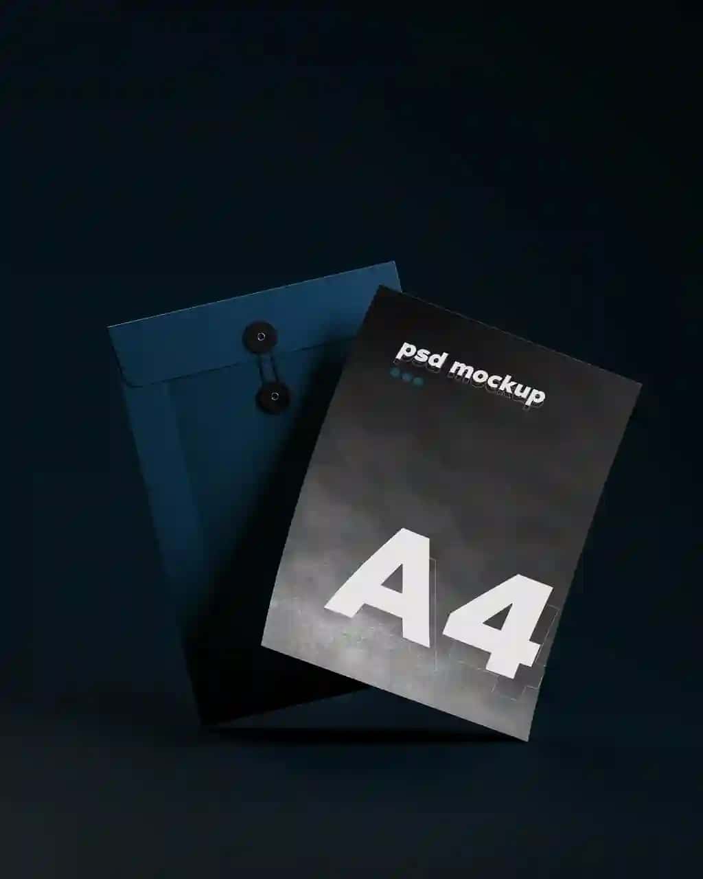 Statsionar a4 qora qog‘oz maketi ko‘k fon | Stationary a4 black paper mockup visualization navy background