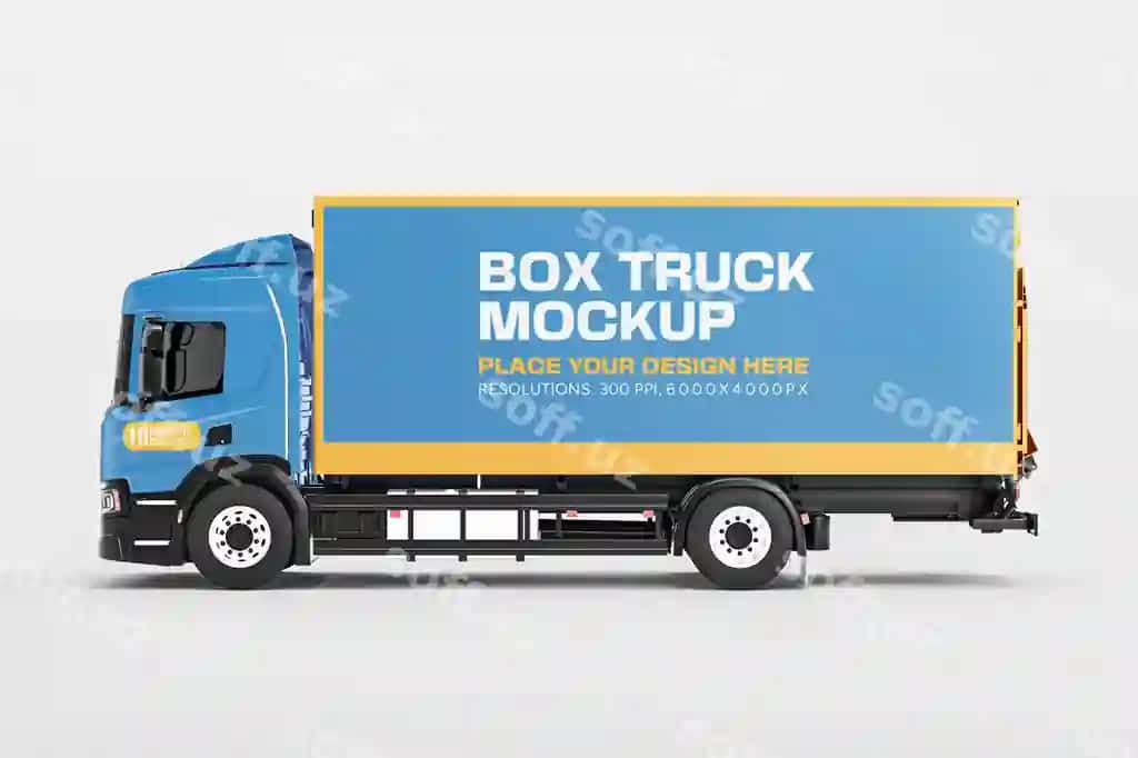 3D renderlangan yuk mashinasi maketi chap tomonda | 3d rendered box truck mockup left side view