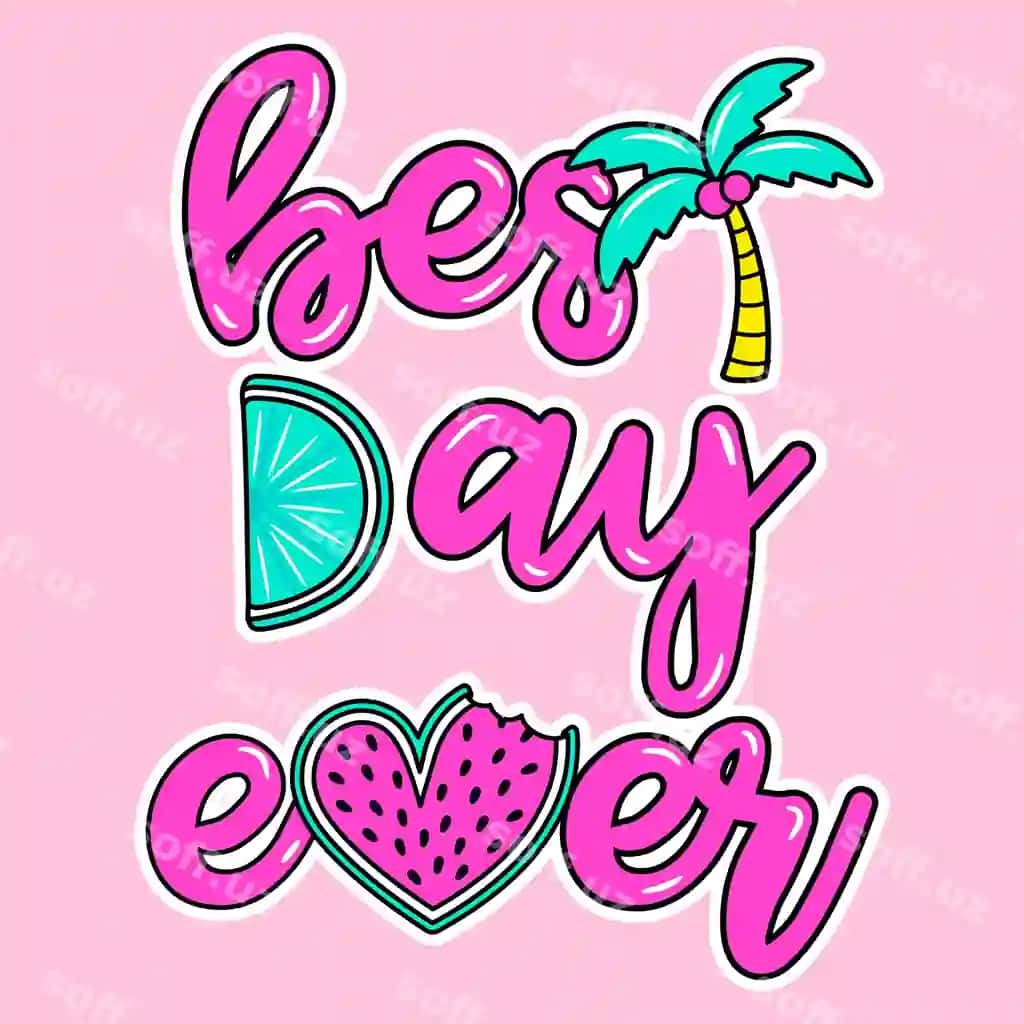 Limonli tarvuz palma daraxti bilan yozilgan eng yaxshi kun vektori | Vector best day ever lettering text with lemon watermelon palm tree