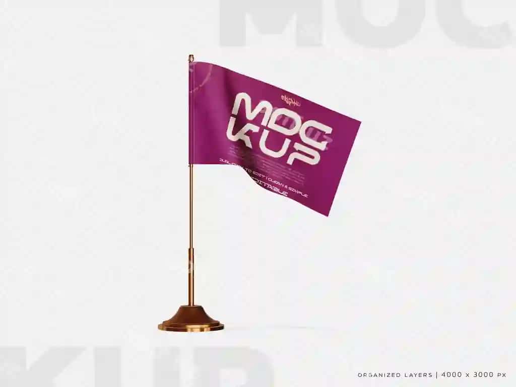 Stol bayrog'i psd tahrirlanadigan maket shablon burchagi 3 | Desk flag psd editable mockup template angle 3