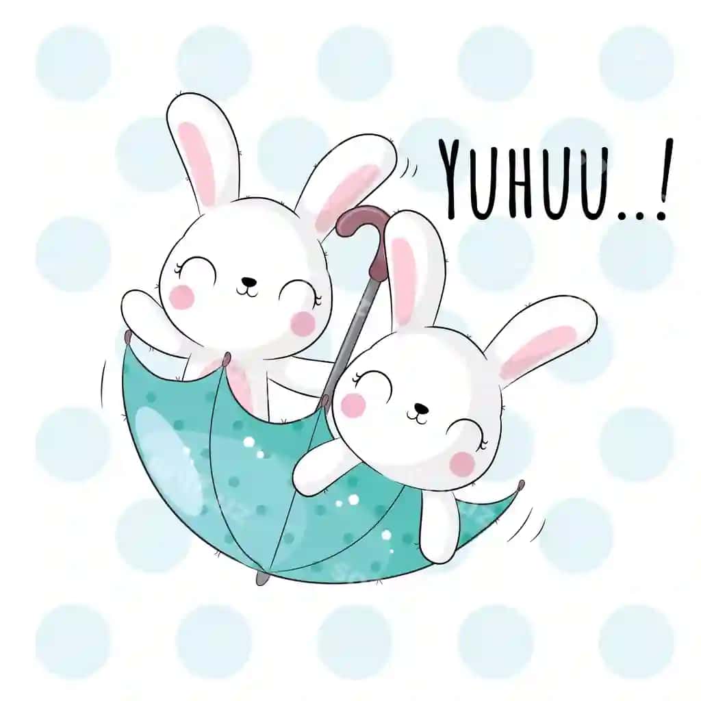 Tekis soyg'ine quyon paypo bilan uchish illustratsiya bolalar soyg'ine | Flat cute animal bunny flying with umbrella illustration kids cute
