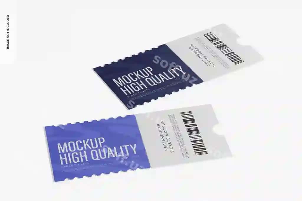 To'g'ri to'rtburchak kirish chiptalari namuna perspektivasi | Rectangular admission tickets mockup perspective