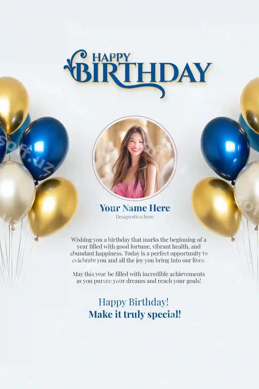 Tug'ilgan kuningiz bilan plakatni tahrirlash mumkin bo'lgan shablon | Happy birthday poster editable template