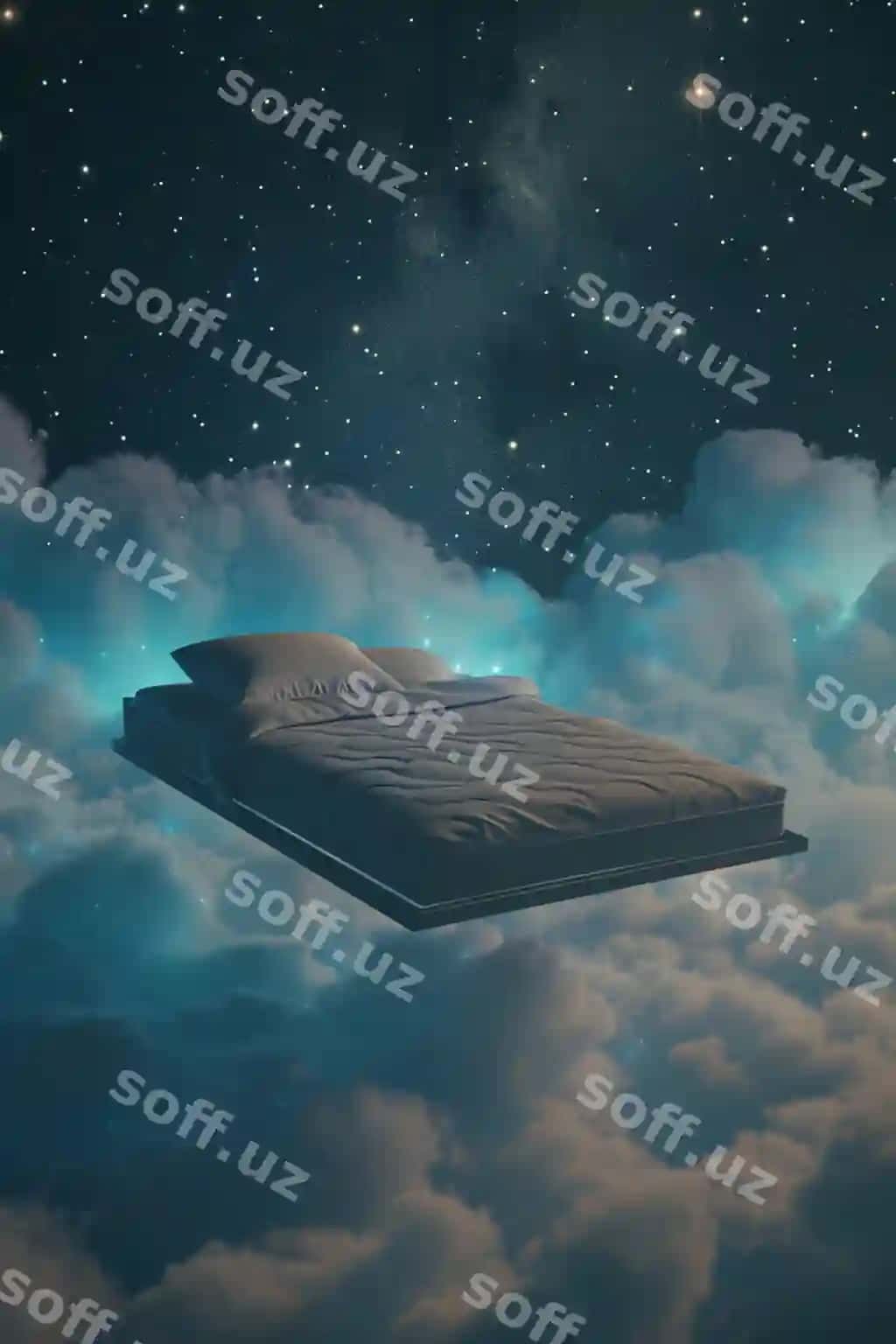 Sakkin 3d sahna yakka uyqoq suza kosmos | Serene 3d scene single bed floating space