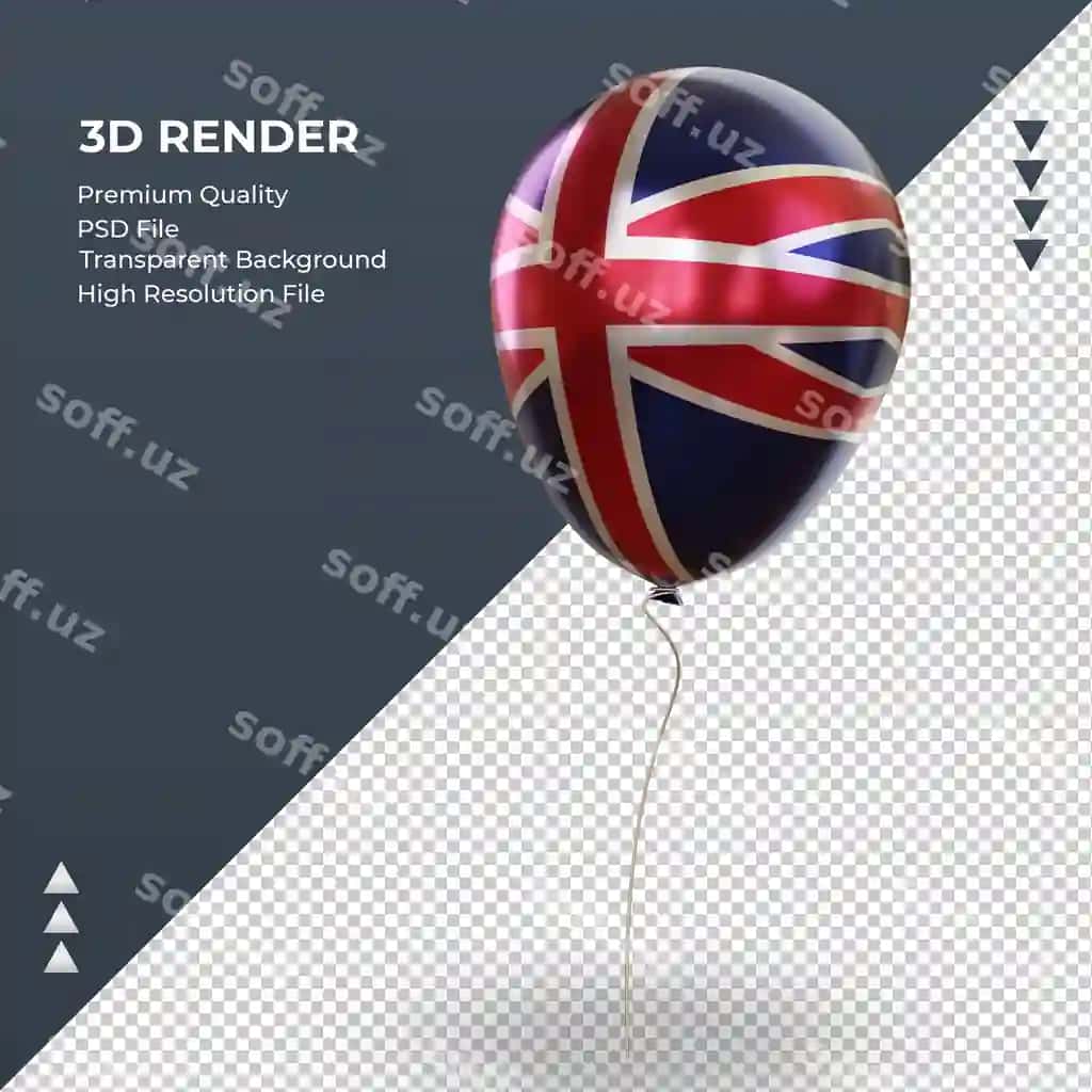 3D shar Birlashgan Qirollik bayrog'i o'ng ko'rinishda realistik folga | 3d balloon united kingdom flag realistic foil rendering right view