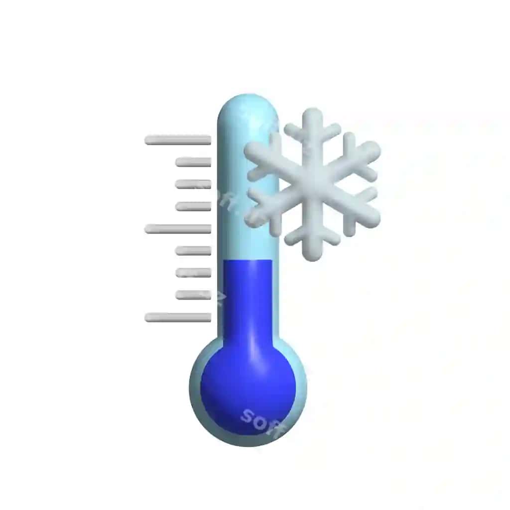 Qor parchalari tushirilgan termometr sovuq ob-havo 3D vektor belgisi multfilm | Thermometer with snowflakes cold weather 3d vector icon cartoon