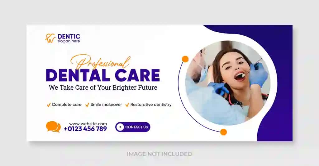 Tish shifokori stomatologik parvarishi facebook ijtimoiy tarmoqlardagi veb-banner shablonining qopqog'i | Dentist dental care facebook cover social media web banner template