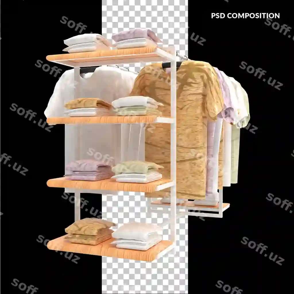Osilgan kiyimlar bilan tokchaga joylashtiring | Rack with hanging clothes it