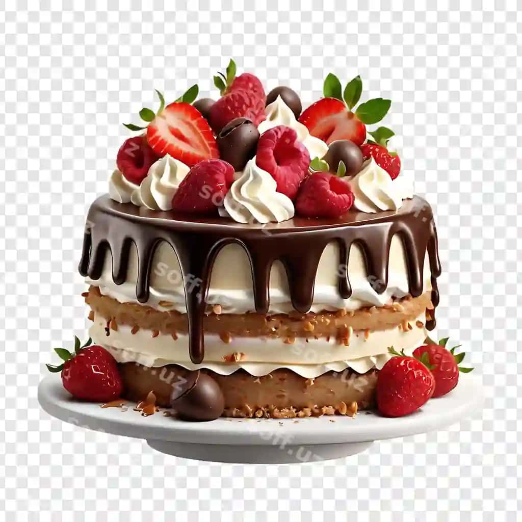 Shokoladli tug'ilgan tort ajraltirilgan shaffof fonda | Chocolate cake birthday cake isolated transparent background