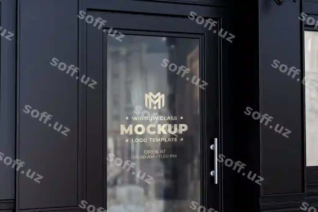 Logotip namunasi oyna steklyo stikeri vintaj oltin do'kon 3d render realistik | Logo mockup window glass sticker vintage gold shop 3d render realistic