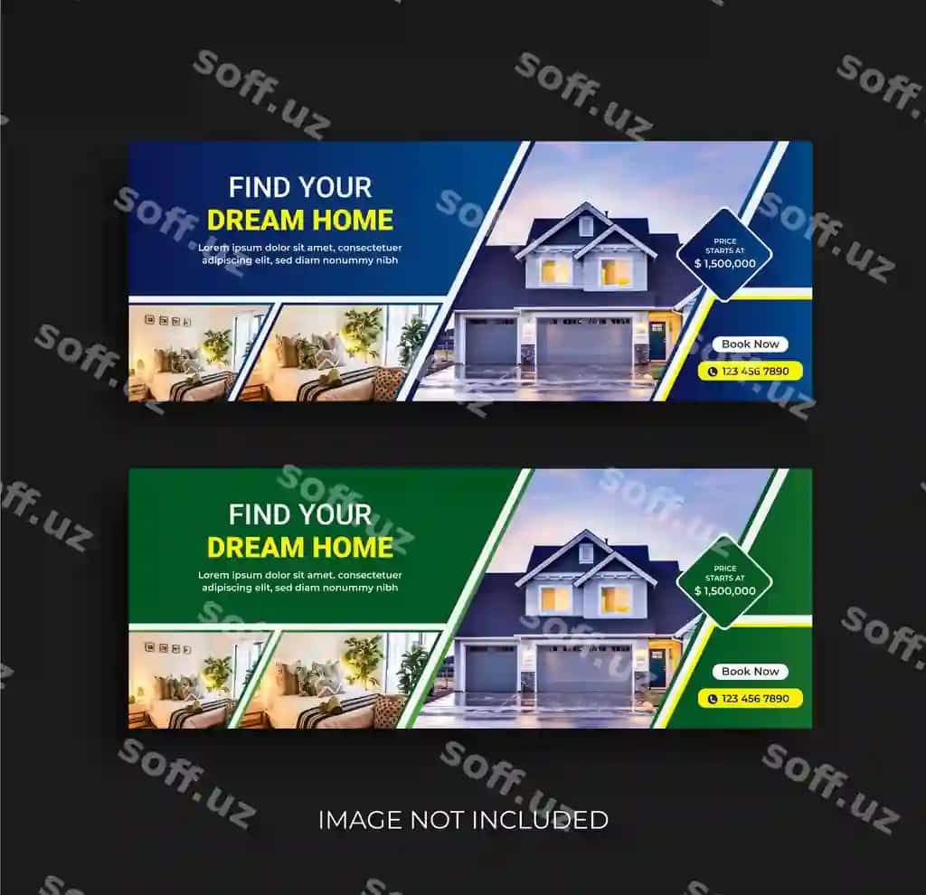 Mulk uy sotuvi Facebook varaqi veb baner shabloni | Real estate house sale facebook cover web banner template