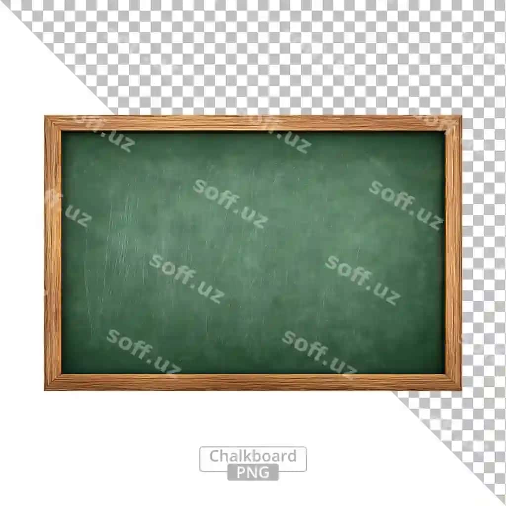 Yog'och ramkali shaffof fon maktabi bilan yashil qora taxta | Green chalkboard with wooden frame transparent background school