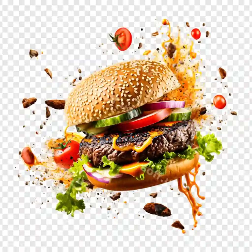 Yangi mol go'shti burgeri shaffof fonda ajraltirilgan | Fresh beef burger isolated transparent background