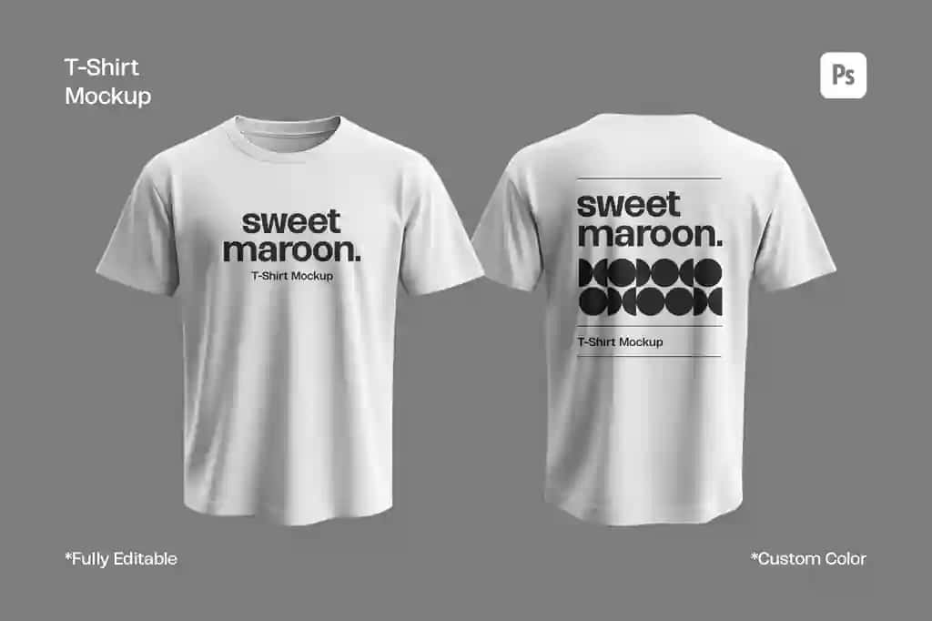 Oq futbolka maketi oldingi orqa ko'rinishdagi tahrirlanadigan psd | White t shirt mockup front back view editable psd
