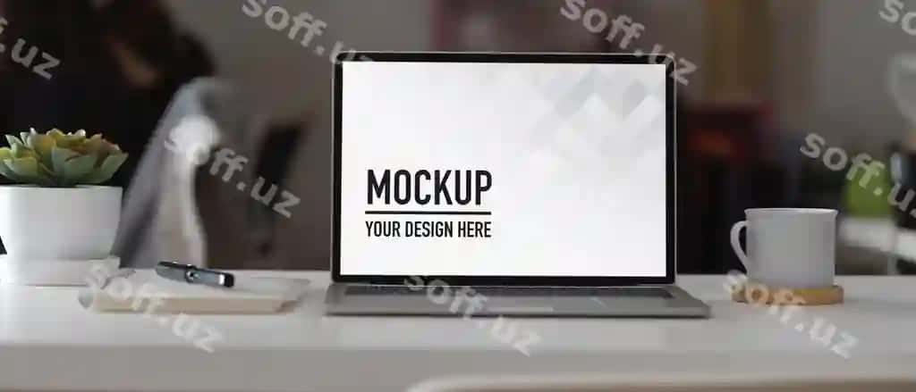 Planshet ekrani bilan jihozlangan zamonaviy ofis xonasi | Modern office room with mockup screen tablet
