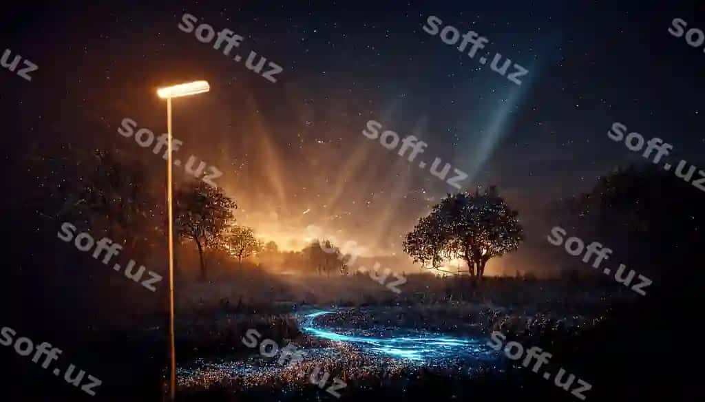 Parkdagi ko'cha chiroylari 3D render raster illustratsiya | Street lights park 3d render raster illustration