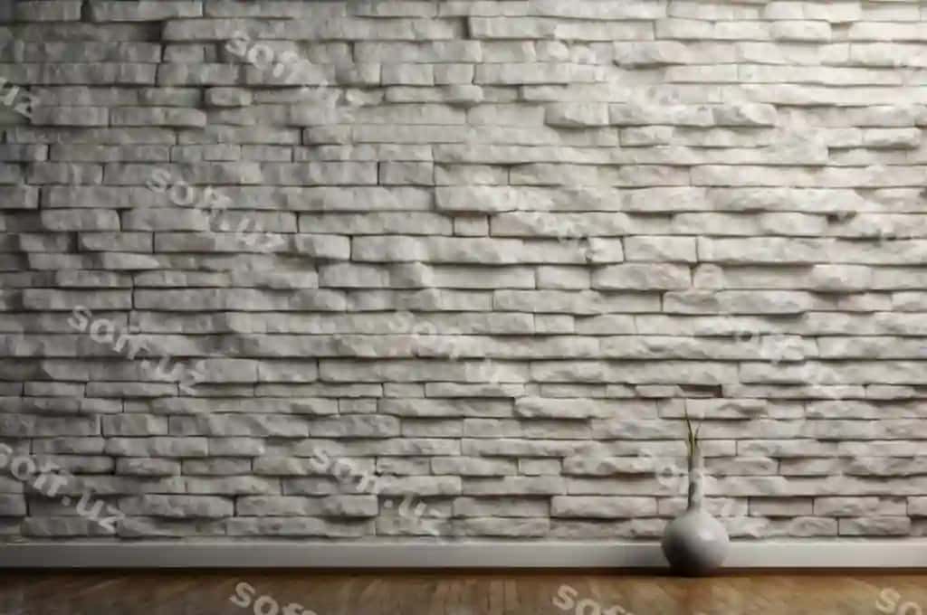 Oq vaza yog'ochli taban gilam devor | White vase sits wooden floor brick wall