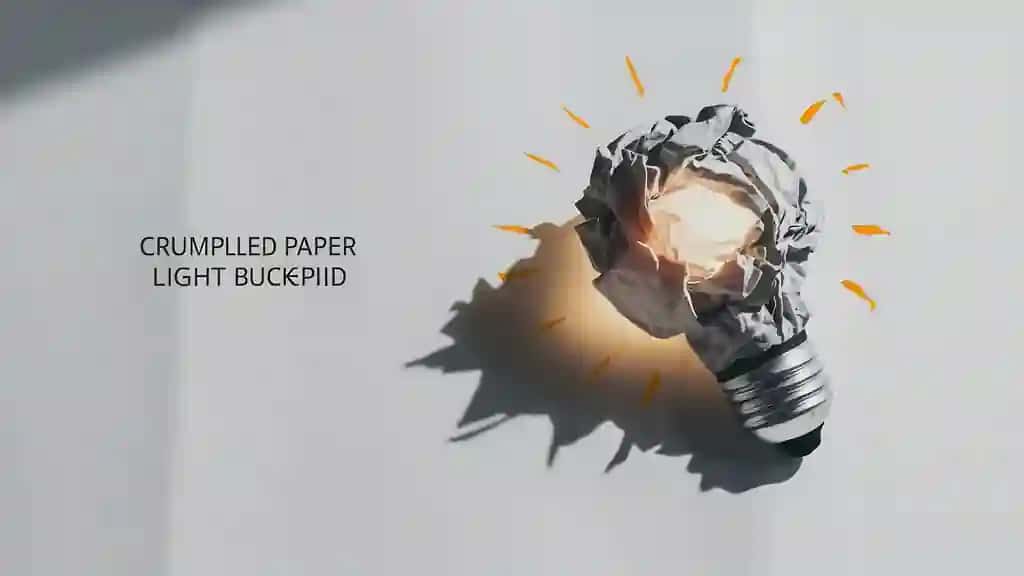 Kontseptsiya g'oyasi g'ijimlangan qog'oz lampochkaning oq fonida | Concept idea crumpled paper light bulb white backgournd