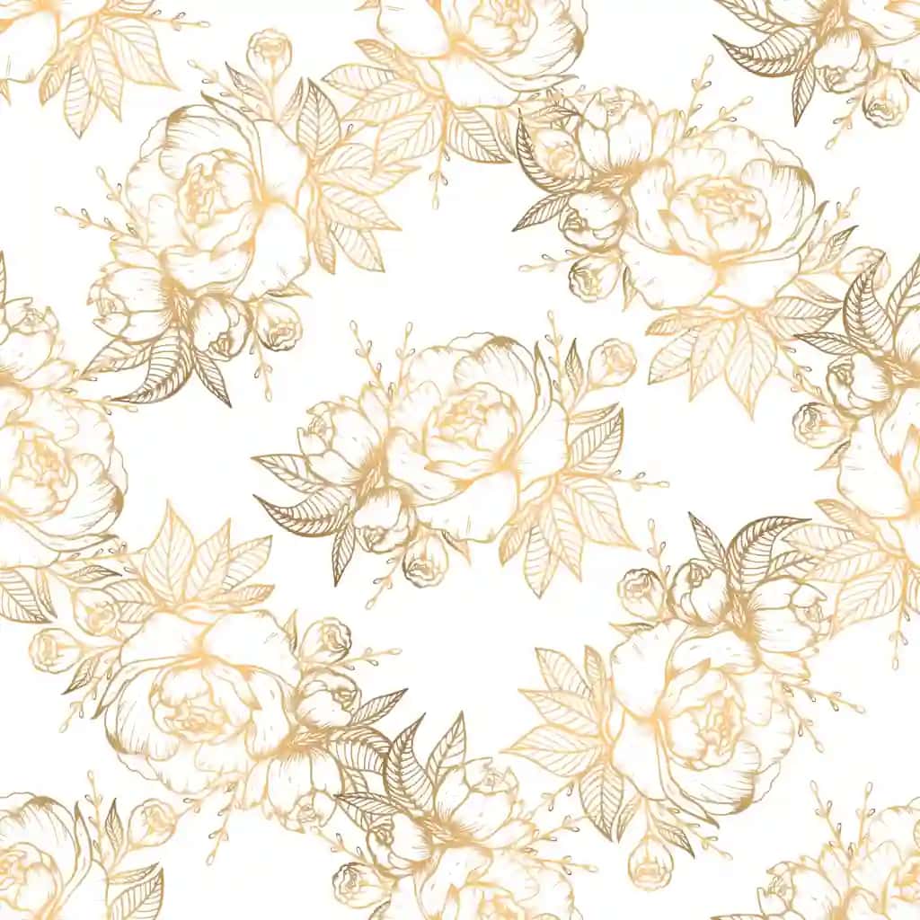 Qo'lchizilgan uzilmas naqsh oltin gulli elementlar bilan | Hand drawn seamless pattern with golden floral elements
