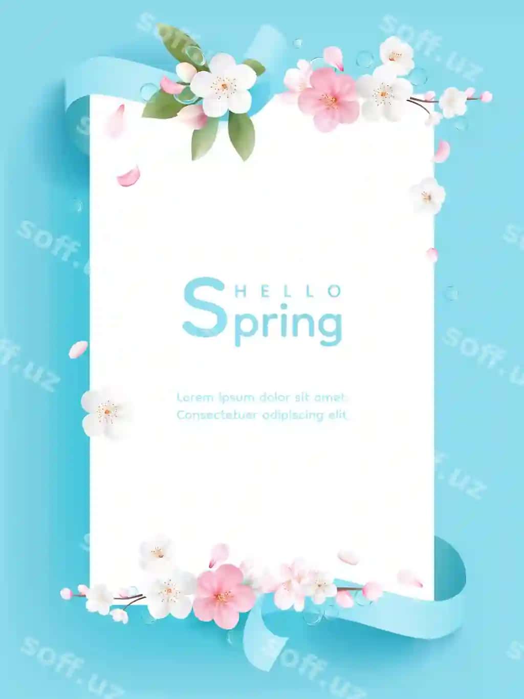 Salom bahor vektor fon gullar bilan | Hello spring vector background with flowers