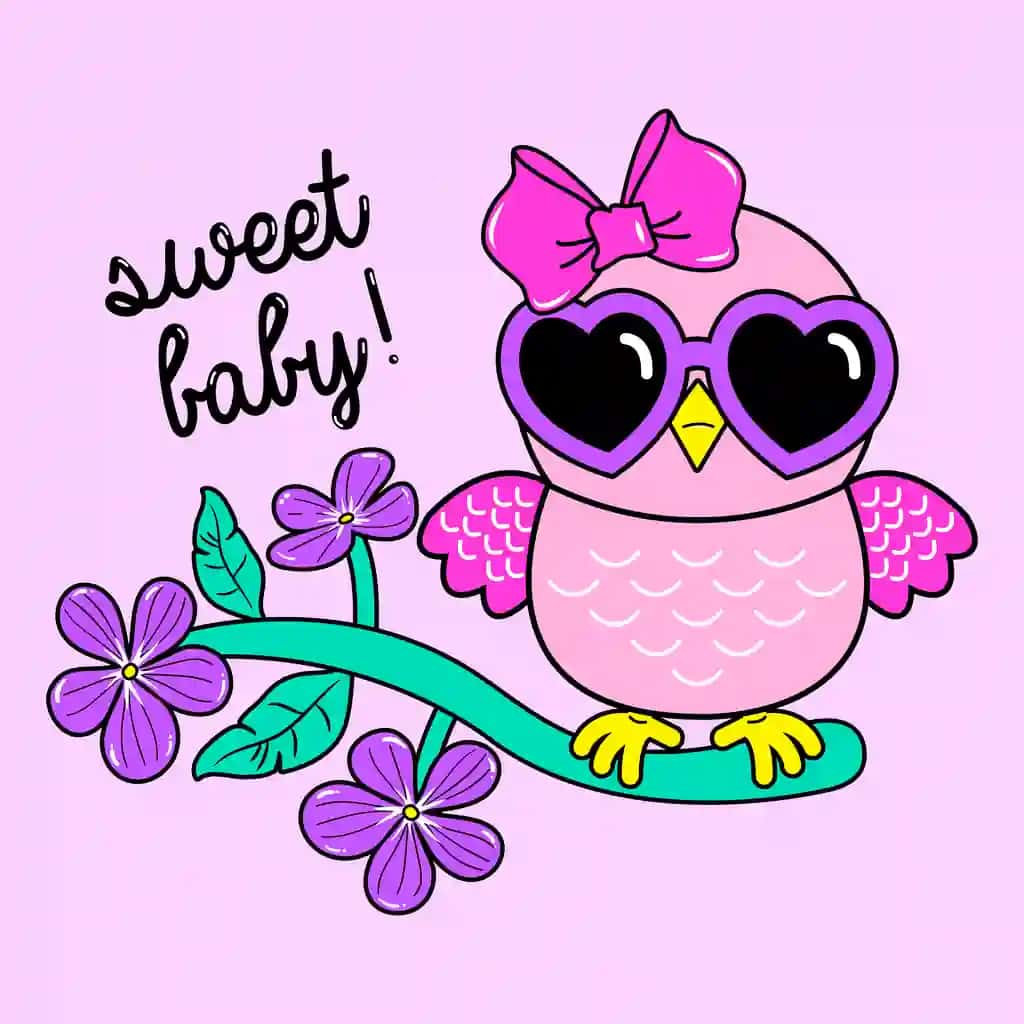 Moda quyoshdan saqlaydigan ko'zoynakli vektor koket boyo'g'li | Vector coquette owl with fashion sunglasses