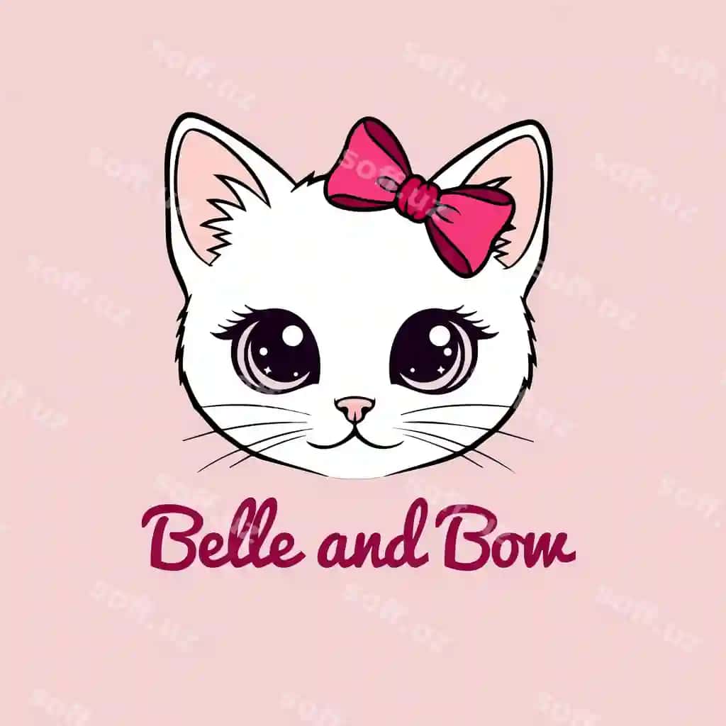 Pushti kamon tasvirli Belle bow yoqimli mushuk | Belle bow adorable cat with pink bow illustration