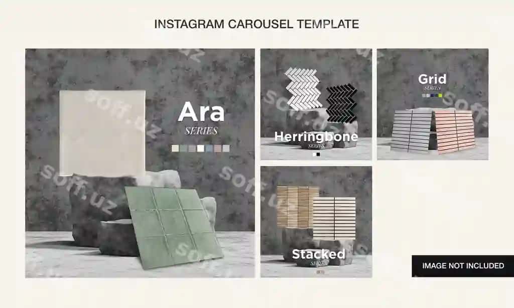 Instagram karusel shabloni - hammam muxorlari uchun | Instagram carousel template bathroom tiles