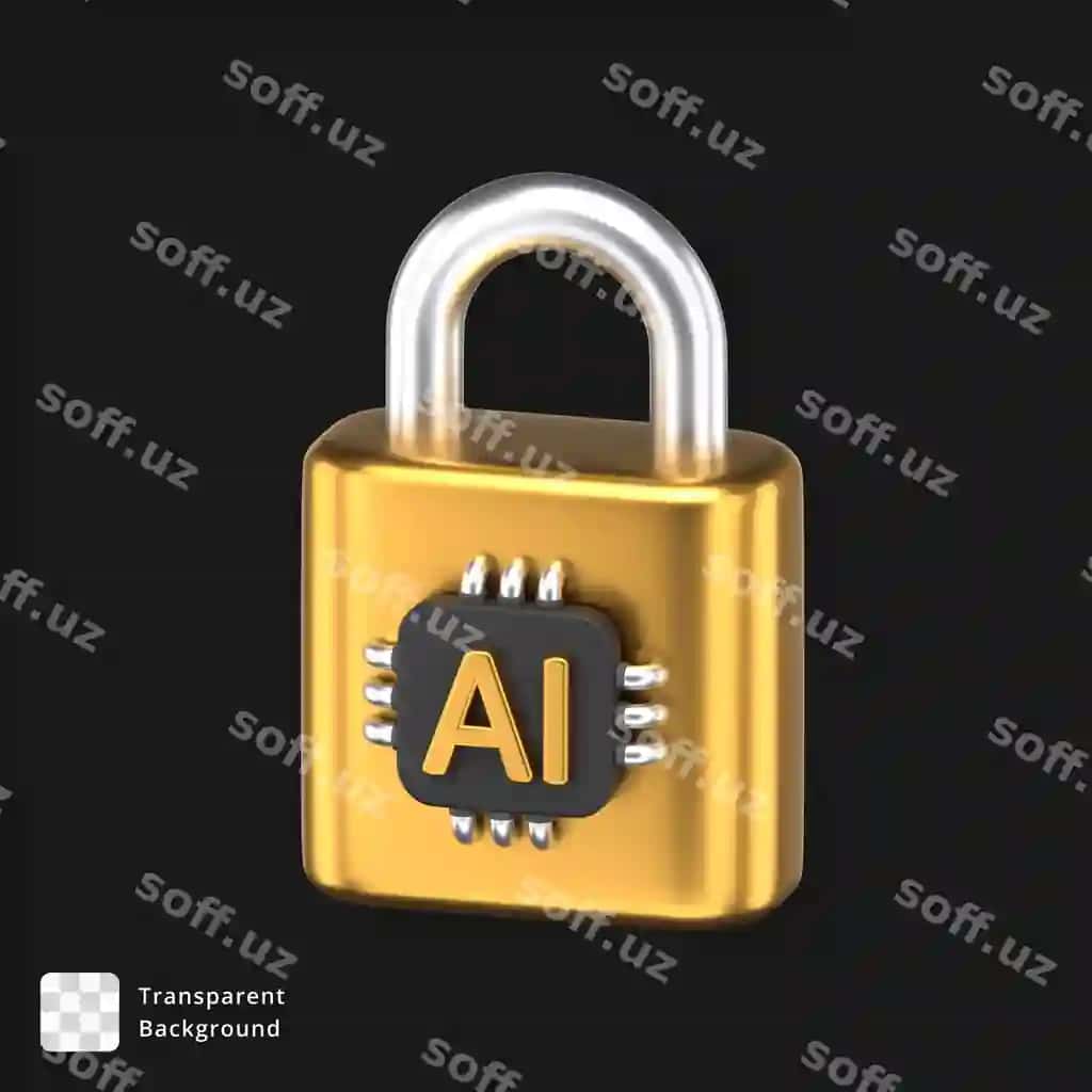 Ai chip bilan biriktirilgan 3D piktogramma qulf | 3d icon padlock with ai chip attached it