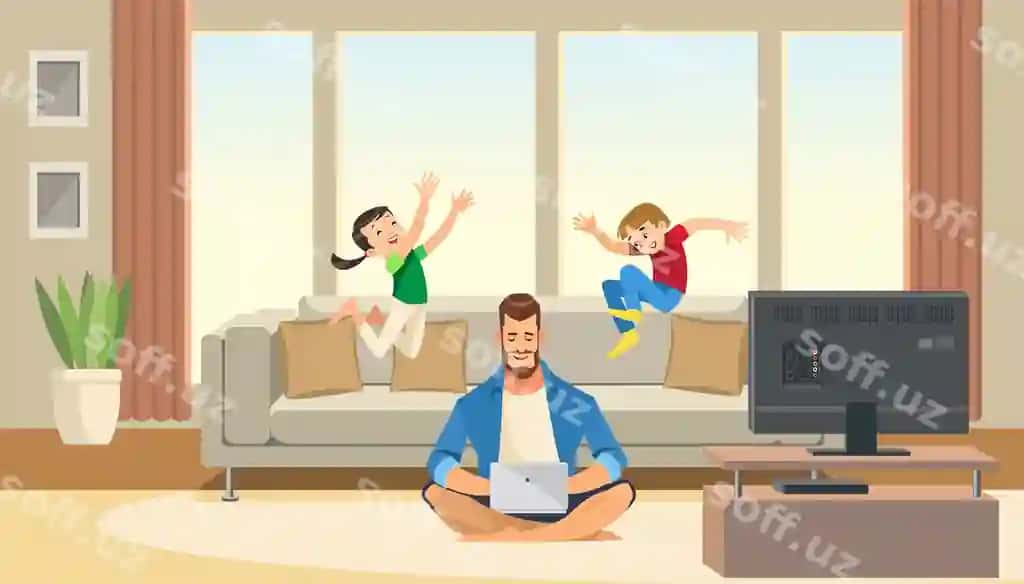 Bolalar o'yin oynaydi sakrash ishlash biznes ota | Children play jump working business father