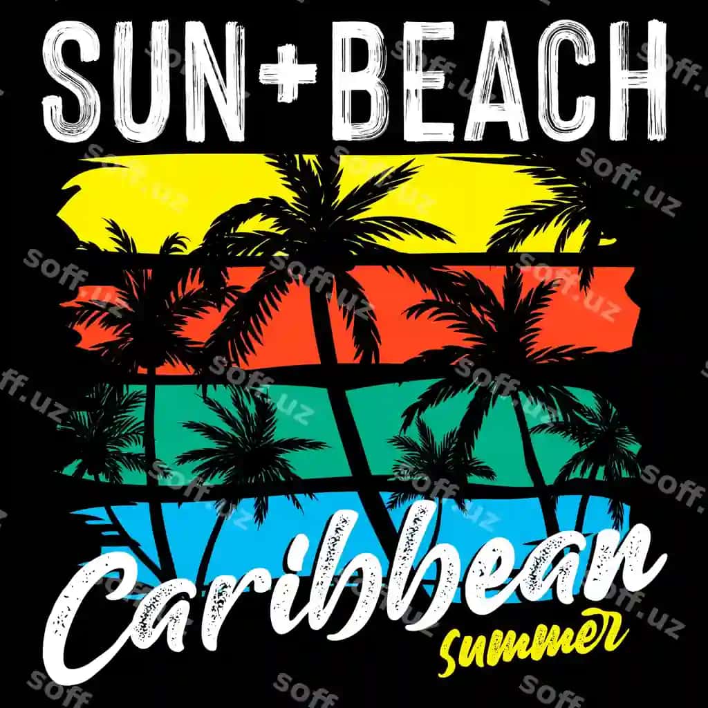 Vektor quyosh Karibiys yoz futbolka bosmasi | Vector sun beach caribbean summer t shirt print
