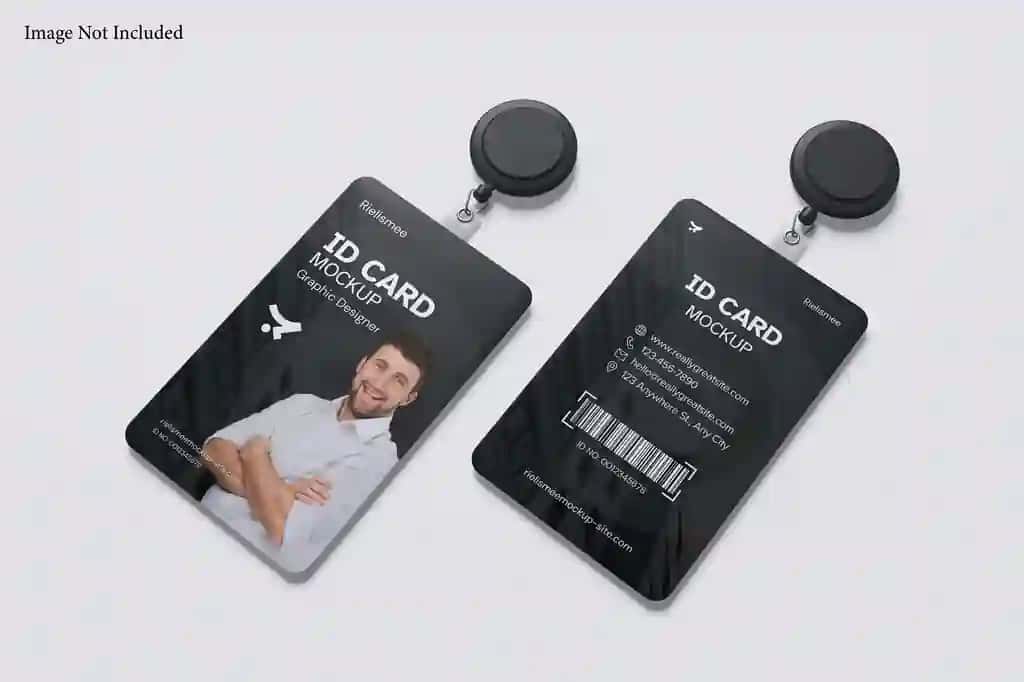 Kulrang fonli ID karta nishoni maketi | Id card badge mockup with grey background