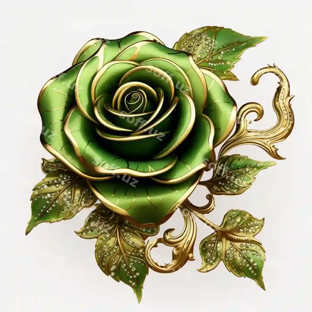 Yashil qon o'ttiz gulli kliparti | Green gold glam rose clipart