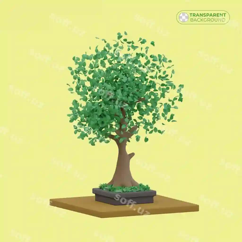 Izometrik uslubdagi 3D renderli past poli daraxt | Low poly tree with isometric style 3d render